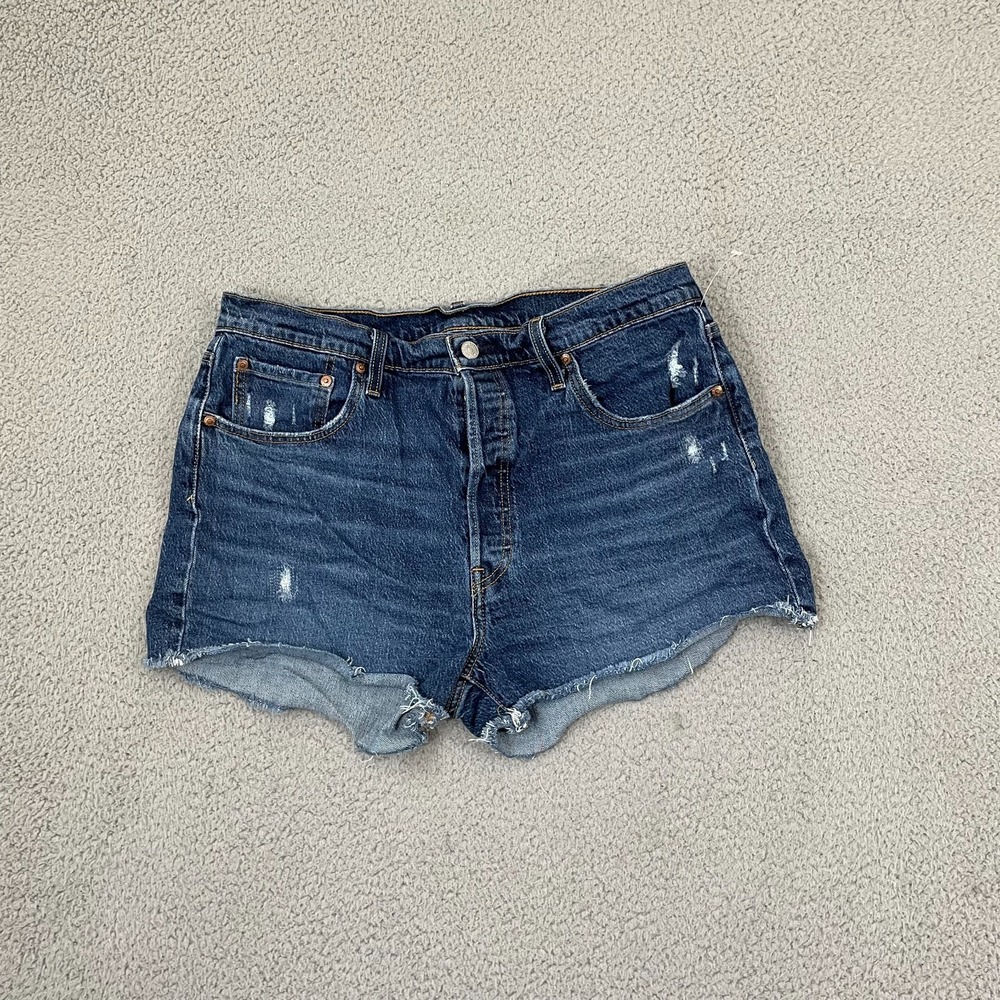 Levi's Premium 501 Cut Off Denim Shorts Women 34 Dark Wash Button Fly Distressed